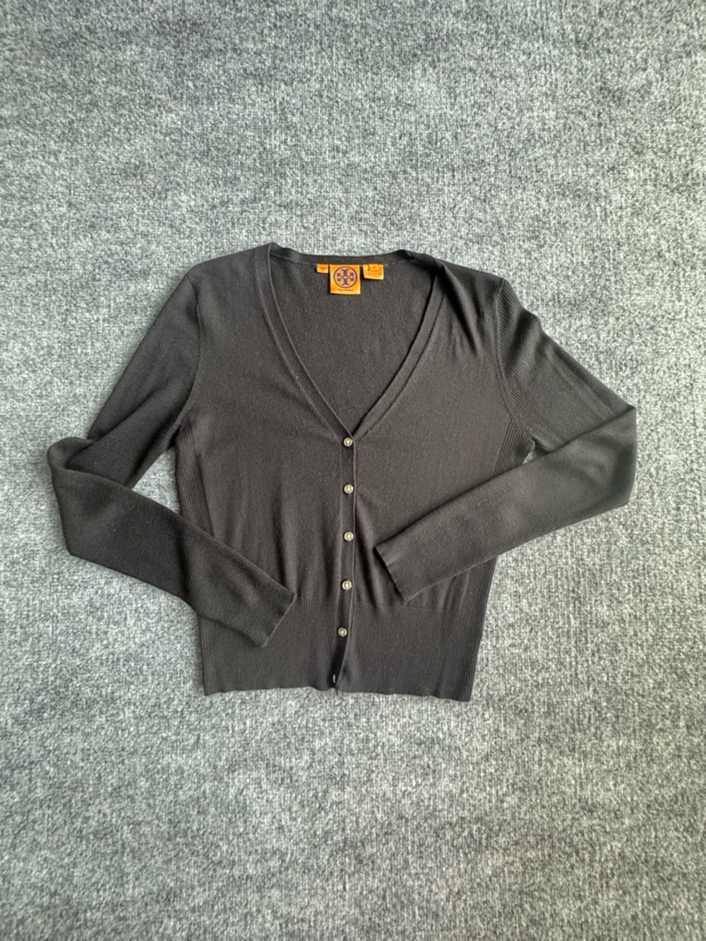 Tory Burch Silk Cashmere Black V-Neck Button-Front Cardigan Sweater Lightweight